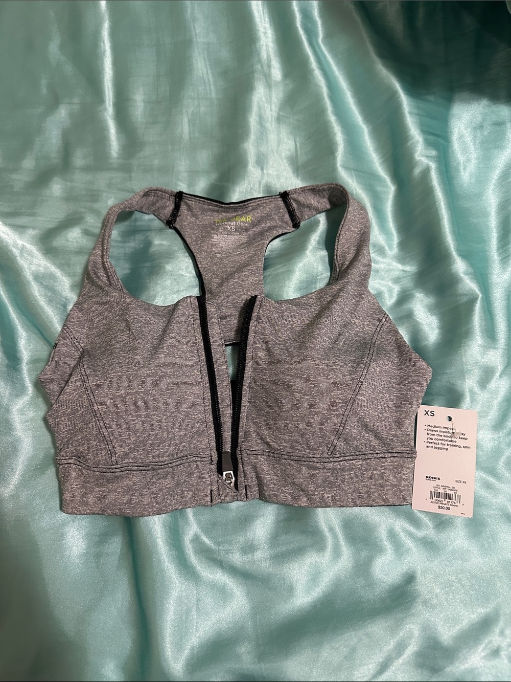 NWT Tek Gear Gray Heather Front-Zip Sports Bra
